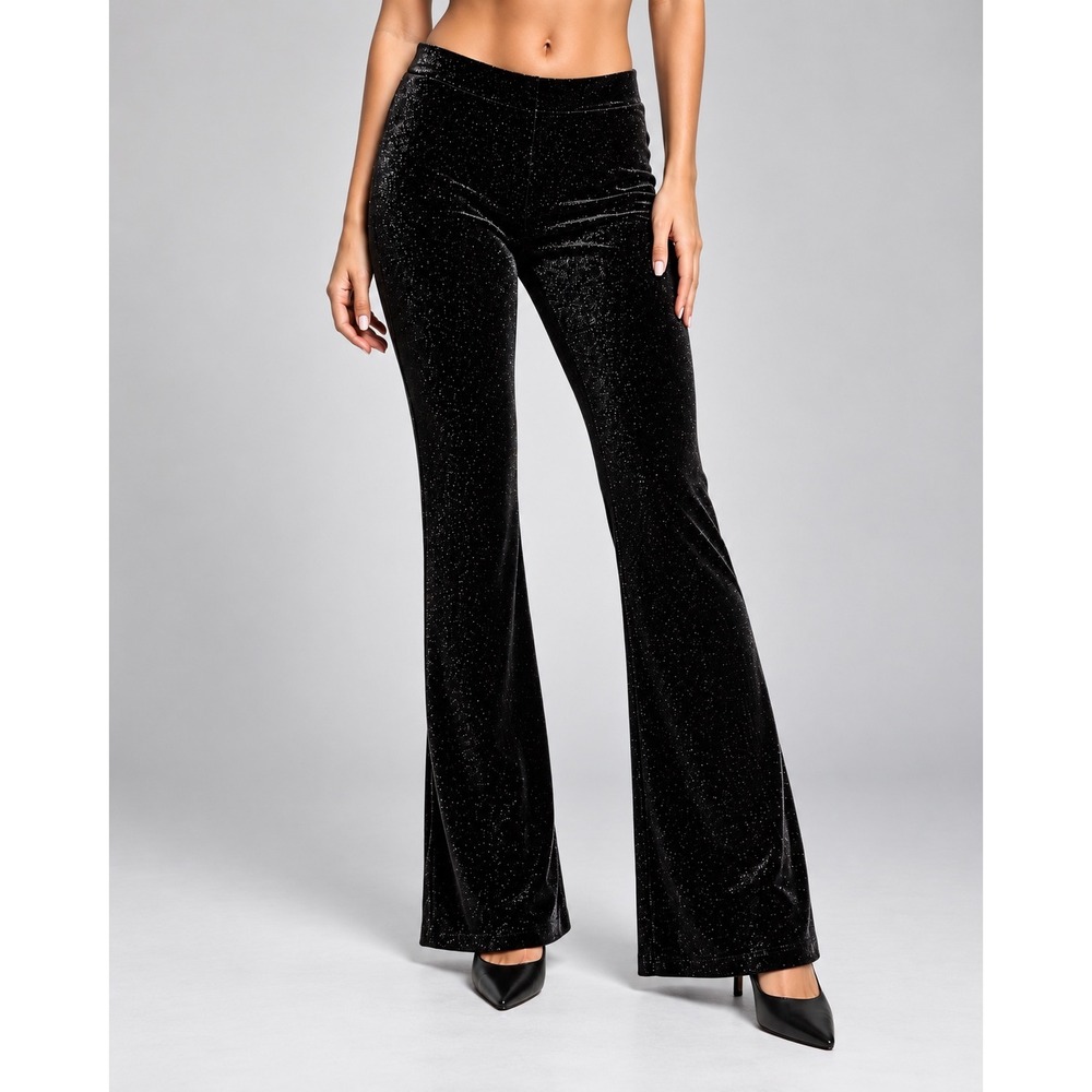 Ralph Lauren Black Glitter Velvet Flare Pants Sparkle Stretch Mid Rise Small